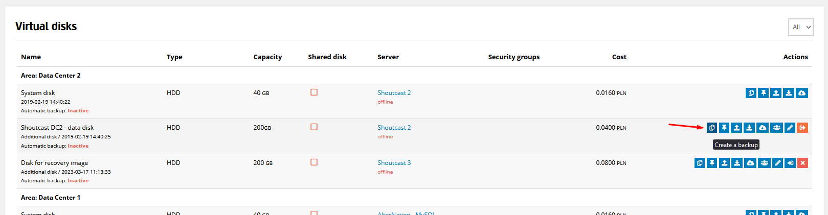 Cloning and backup of an additional disk in e24cloud